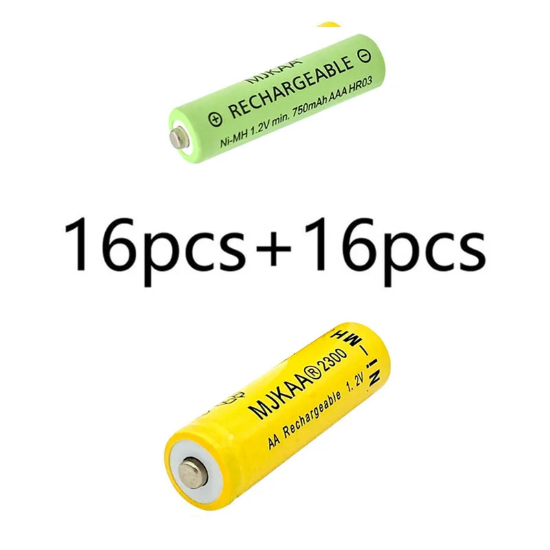 16pcs and 16pcs 20 шт AA 2300mAh Ni-MH аккумуляторы+ 20 шт AAA 750mAh Аккумуляторы - Цвет: 16pcs and 16pcs