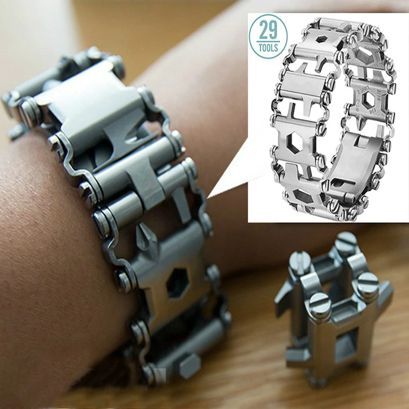 29 in 1 Outdoor Survival Bracelet Spliced Stainless Steel Wearable Multitool for Men Camping/Travel/Hiking Outsides HT21-0049