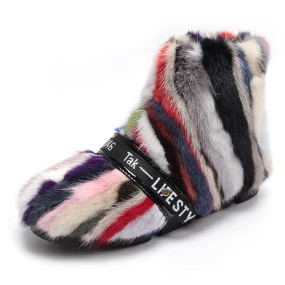 EXCARGO Natrual Mane Fur Woman Snow Boots Shoes Flat 2018 Winter New Female Luxury Color Cotton Padded Shoes Snow Boots Ankle 40