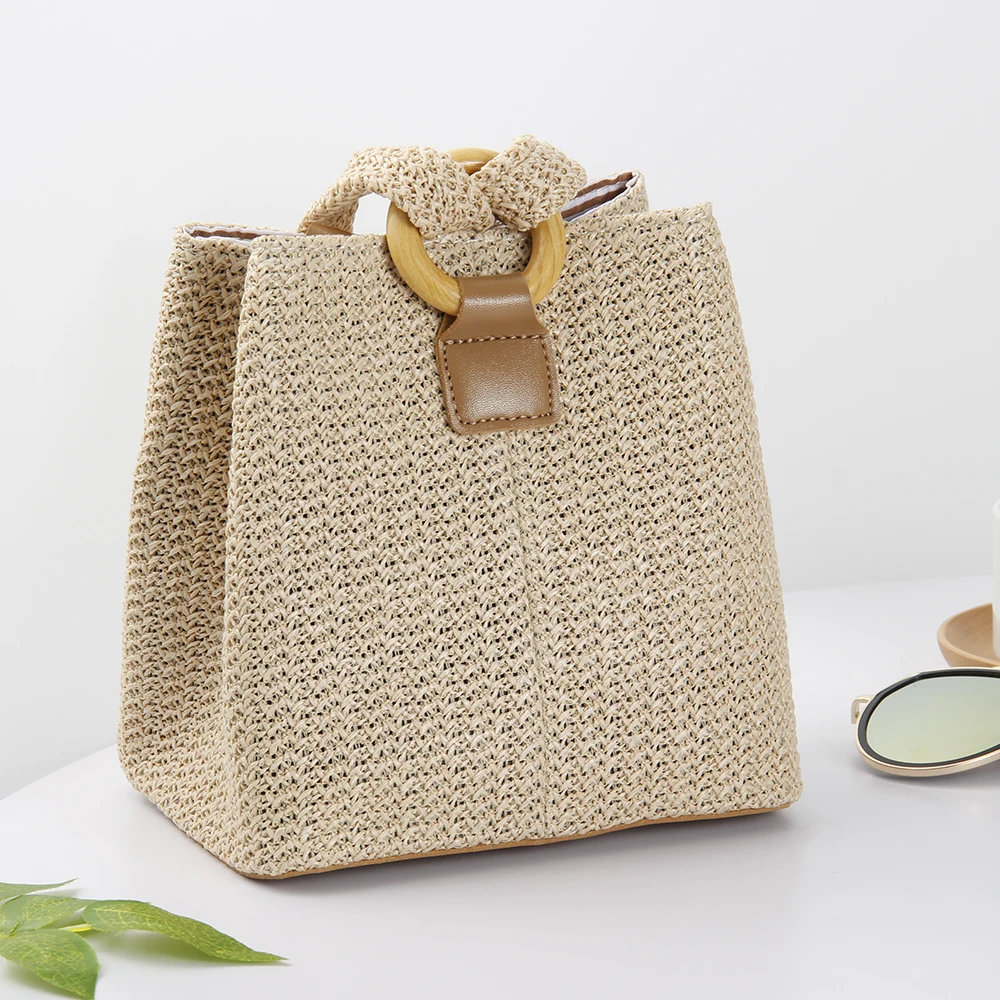

Straw Bags for Women Beach Bag Personality Crossbody Lock Handbag Lady Vintage Handmade Knit Fashion Shoulder Bag