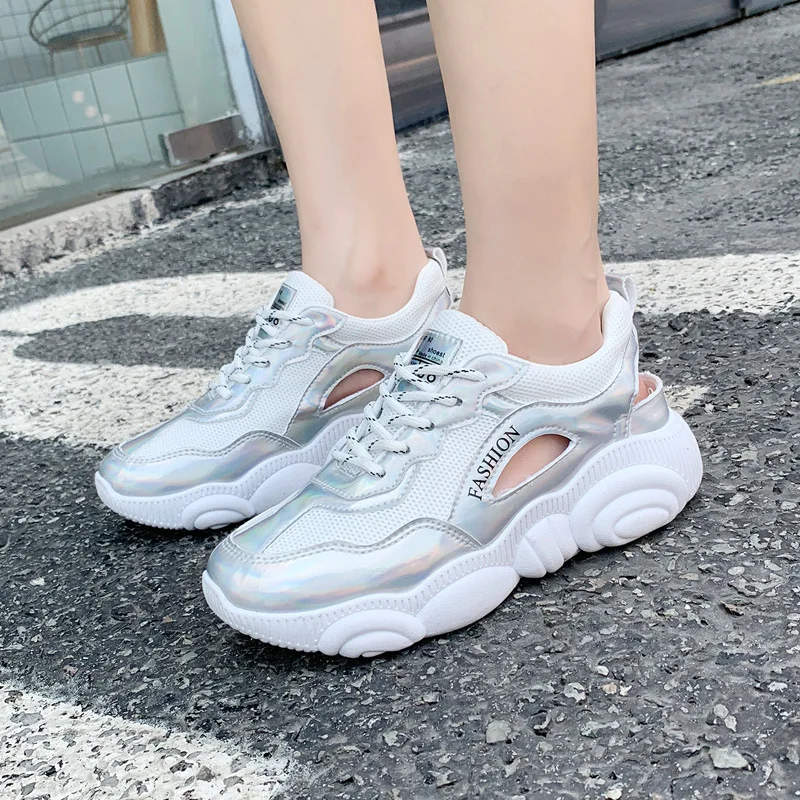 

Sports sandals 2019 new spring and summer mesh breathable reflective shoes casual thick bottom comfortable women's shoes