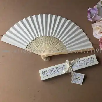 Free shipping 50Sets/Lot bamboo folding paper fan wedding gift hand fan with Luxury Paper Gift Box + thank you card + ribbon