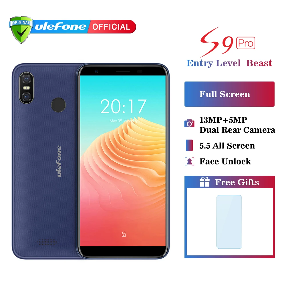 Мобильный телефон Ulefone S9 Pro Android 8,1 5,5 дюймов HD+ MTK6739 четырехъядерный 2 Гб ОЗУ 16 Гб ПЗУ 13 МП+ 5 МП Две тыловые камеры 4G смартфон