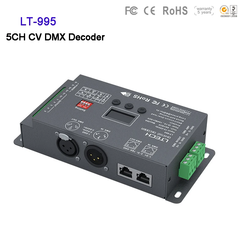 Новый LTECH LT 995 Led CV контроллер dmx декодера DC12V 24 V вход 6A * 5CH Max 30A 720 Вт выход RGB/RGBW XLR 3/RJ45