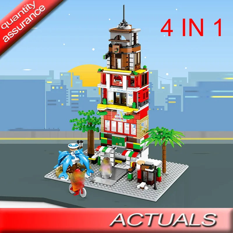 4 In 1 SD6750 813Pcs Sembo Mini Street View Building Block Assembled Model Bricks Educational Toy Creator