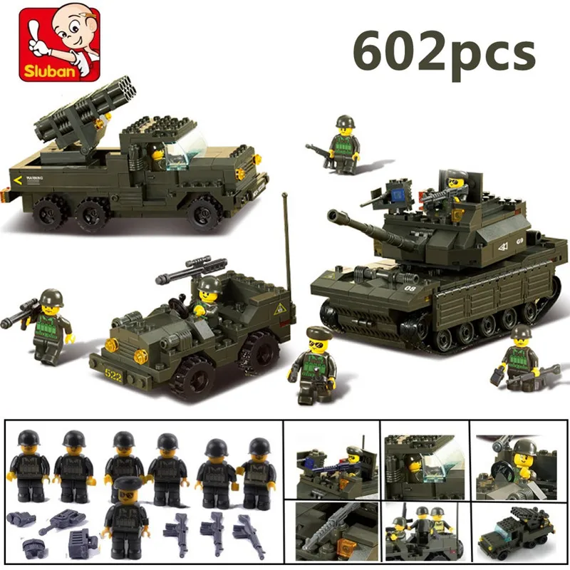 

Sluban 602Pcs DIY Eductional Building Blocks Sets Action Figure Military Army Tank DIY Educational Toys for Children