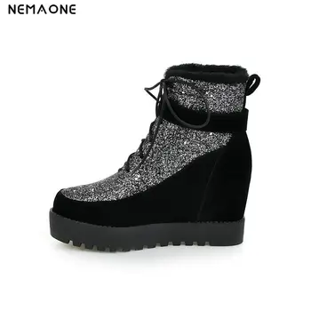 

2019 Cross-tied Women Ankle Boots height increasing Platform snow Boots Winter Wedges Shoes Woman