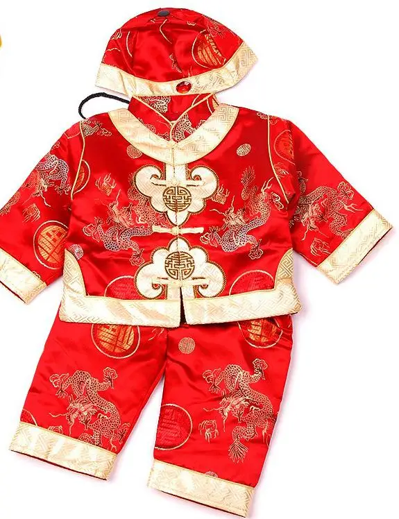 WEONEWORLD Традиционный китайский стиль детская одежда с вышивкой Новогодняя одежда для маленьких мальчиков хлопковый костюм детский утолщенный костюм - Цвет: Красный