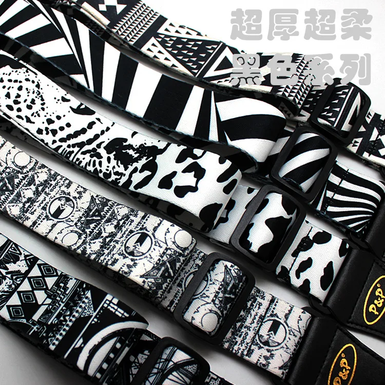 

Guitar straps printed ultra-thick super soft black and white thermal transfer acoustic guitar straps guitar parts