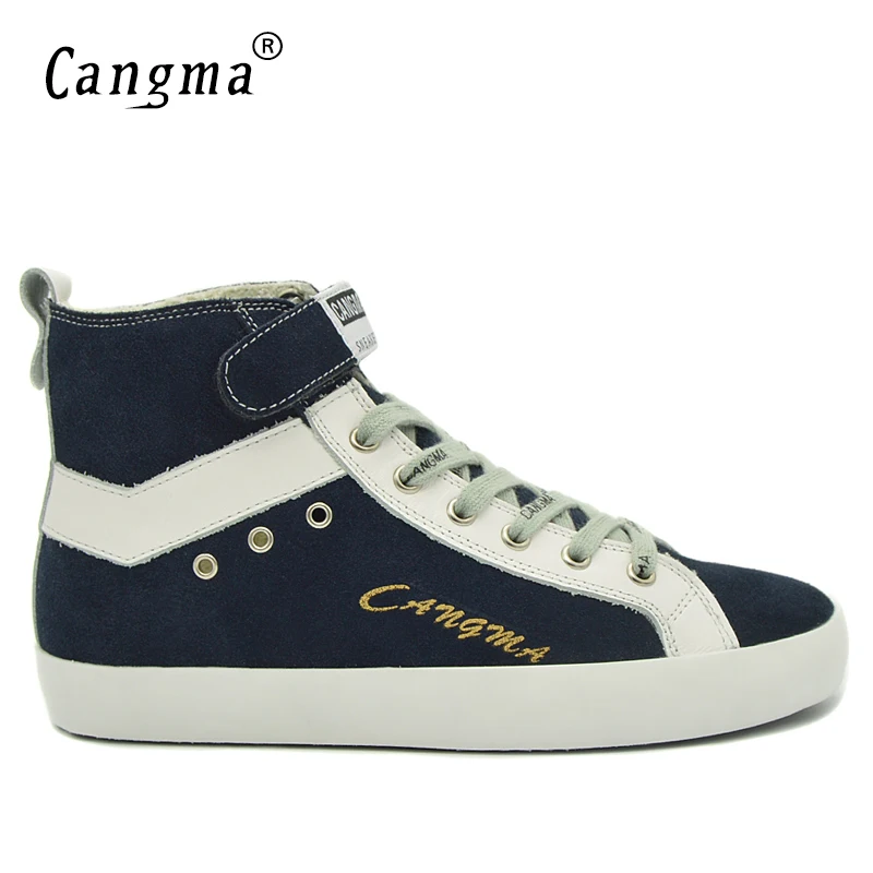 

CANGMA Luxury Brand Sneakers Men Boots Handmade Mans Shoes Navy Blue Genuine Leather Male Cow Suede Casual Shoes Ankle Boots