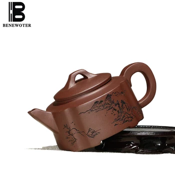 

240/350ml Authentic Yixing Purple Clay Teapot Hand Painted Scenery Pattern Raw Ore 7 Holes Art Pot Tea Ceremony Biluochun Kettle