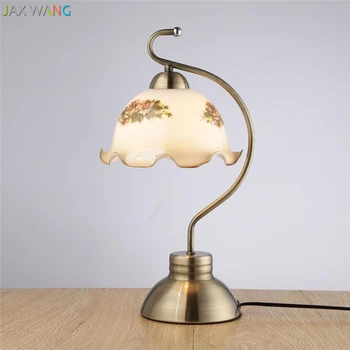 

JW European Retro Style Led Table Lamps White Glass Orchid Pattern Bedroom/Bank/Restaurant Vintage Table Lamp Retro Desk Lights
