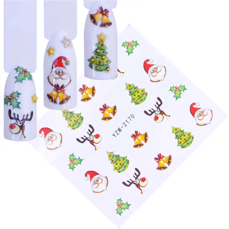 FWC 1 Sheet Christmas Snowflake Nail Sticker Santa Claus Deer Pattern Transfer Sticker Manicure Nail Art Decals - Цвет: YZW-2170