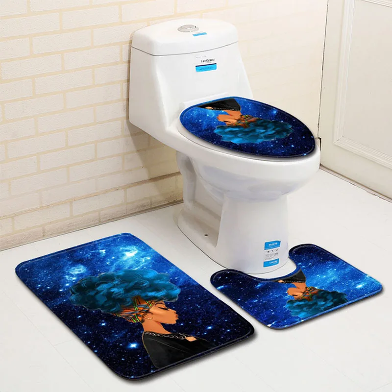

Blue Star Sky African Girl Pattern Toilet Seat Warmer Comfortable Toilet Seat Three-Piece Set