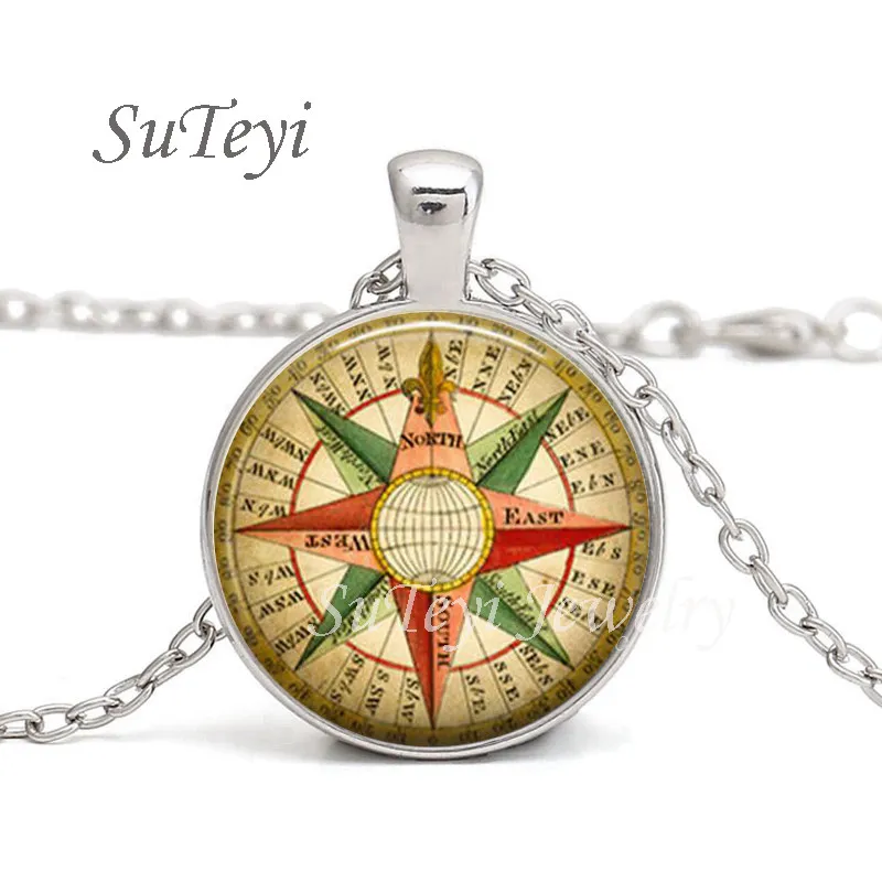 SUTEYI الساخن جولة الزجاج كابوشون مجوهرات Steampunk من البوصلة قلادة قلادة خمر القلائد للرجال النساء SUTEYI الساخن جولة الزجاج كابوشون مجوهرات Steampunk من البوصلة قلادة قلادة خمر القلائد للرجال النساء