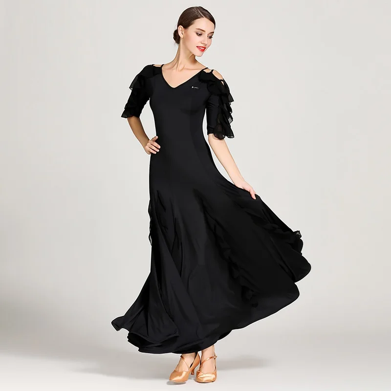 woman ballroom dress waltz dance dress foxtrot spanish flamenco dress dance wear black dancing clothes standard social dress