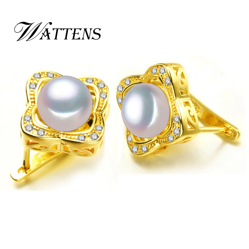 

WATTENS for love Classical pattern design Pearl stud earrings genuine Pearl jewelry ,new punk earrings for women,gift box