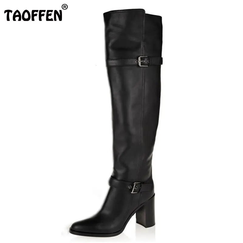 

TAOFFEN Size 31-45 Women Real Genuine Leather High Heel Over Knee Boots Long Boot Winter Botas Militares Footwear Shoes R5391