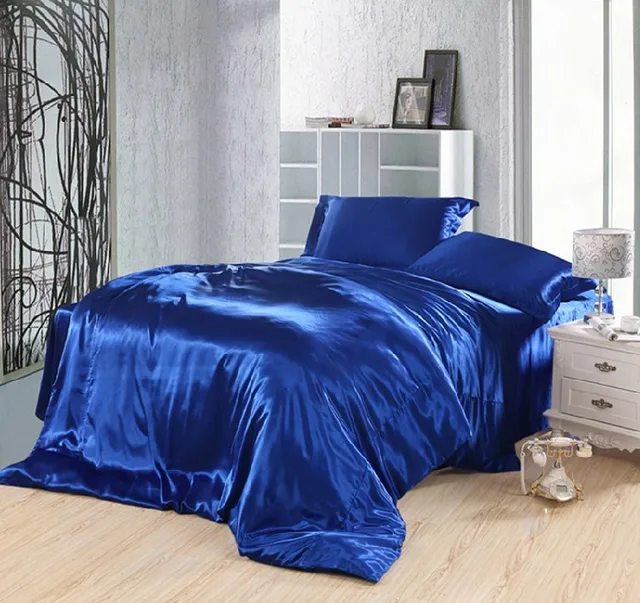 Royal blue bedding set silk fitted bed sheets satin super king Royal blue bedding set silk fitted bed sheets satin super king