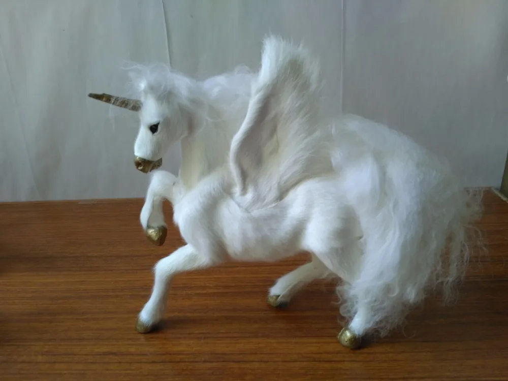 

simulation white unicorn model 23x14x20cm,plastic&furs handicraft,home decoration,gift d1309