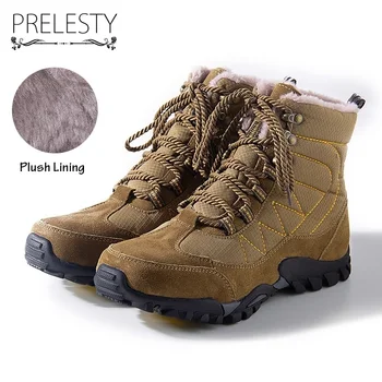 

Prelesty 38-48 Big Size Men Winter Boots Waterproof Snowproof Warm Plush Shoes Suede Leahter Fashion Quality Boots Dropshipping
