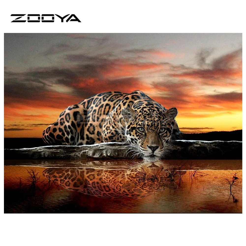 ZOOYA Алмазная вышивка DIY алмазная живопись животные закат озеро Леопард крестиком