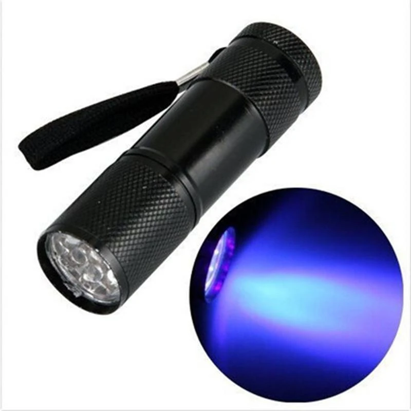 Mini Aluminum Portable UV Flashlight Violet Light 9 LED UV Torch Light