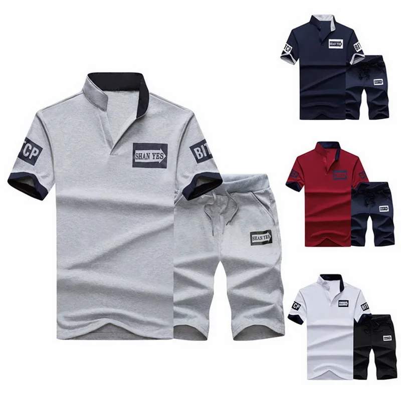 

Litthing 2PCS Men's Sportwear letter print Suits 2019 Summer casual Short Sleeve T shirt + Shorts Suit Male Slim Tracksuit Set