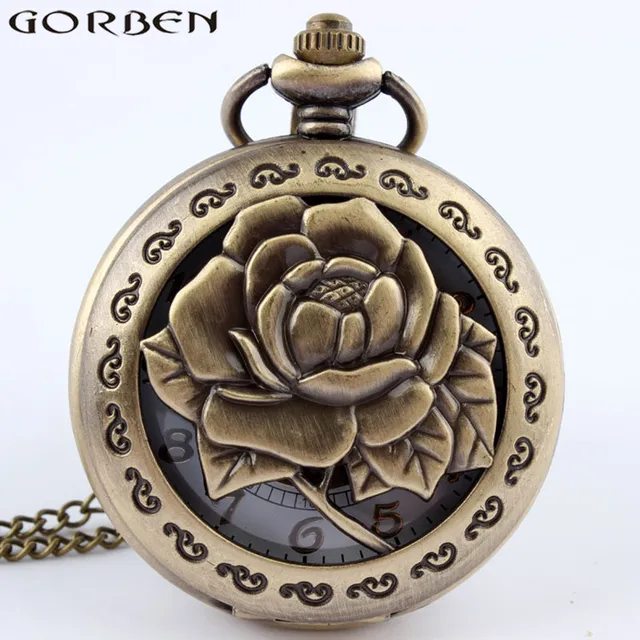 Bronze Rose Exquisite Antique Quartz Pocket Watch Trendy Design Hollow Pocket Wa Bronze Rose Exquisite Antique Quartz Pocket Watch Trendy Design Hollow Pocket Wa