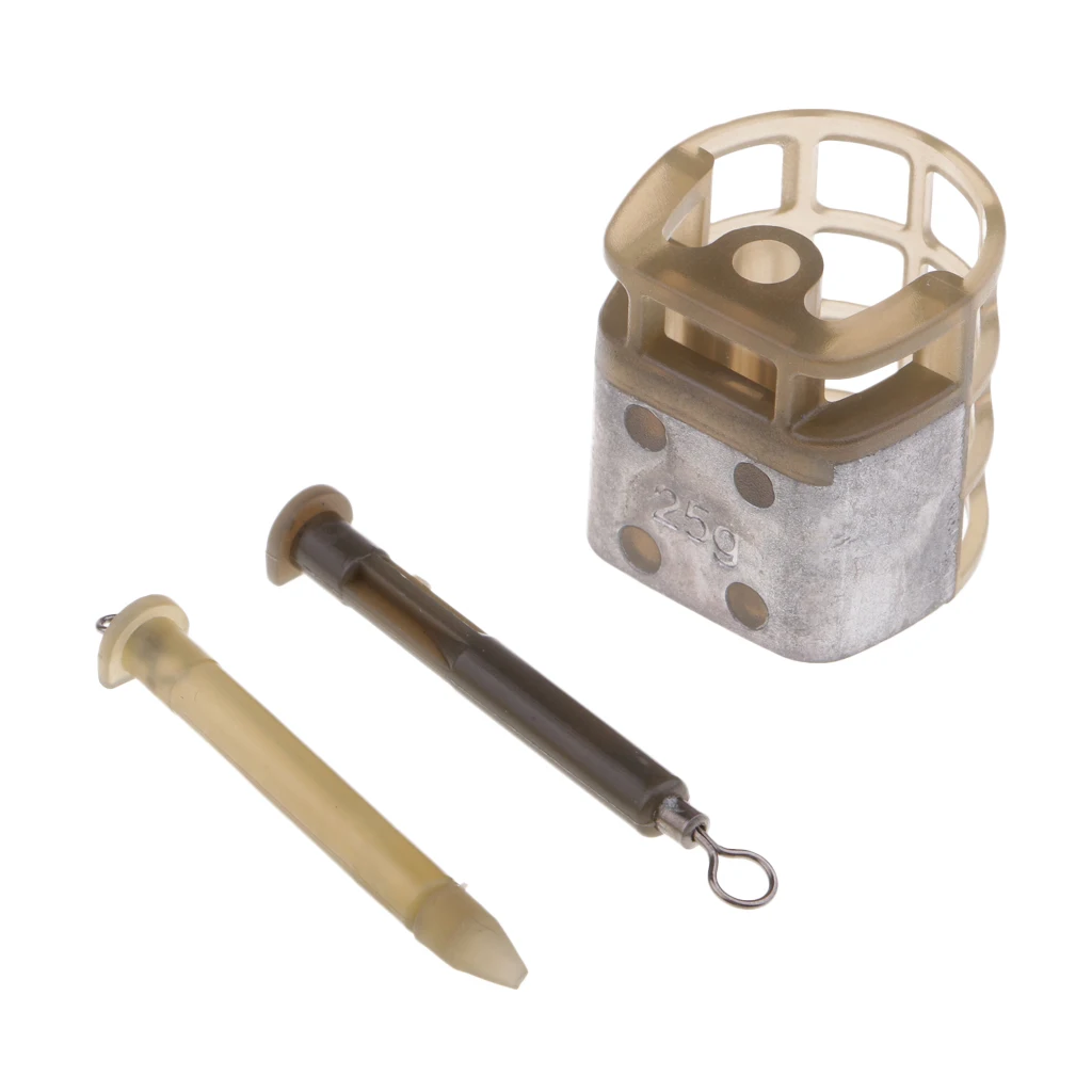 2pcs Fishing Feeder Bait Cage Lure Holder Basket Trap Fishing Tackle with Lead Sinker 25g S & L