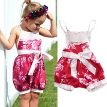 Комбинезон для маленьких девочек, платье на подтяжках с цветами, с бантом сзади, с регулируемой шнуровкой, без рукавов, красивый комбинезон, розовый, красный цвет, вечерние костюмы, подарок