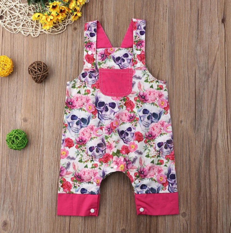 

Newborn Baby Girl Floral Skull Romper Overalls Sunsuit Summer Clothes Outfits Halloween