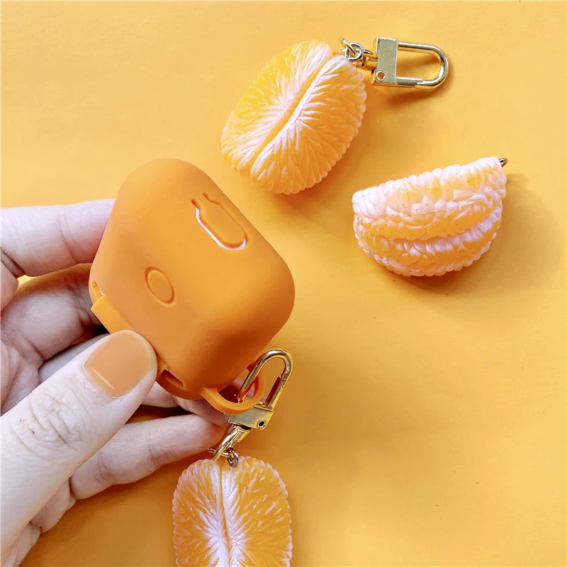 Чехол для ключей Apple AirPods силиконовый мягкий чехол оранжевого цвета беспроводной
