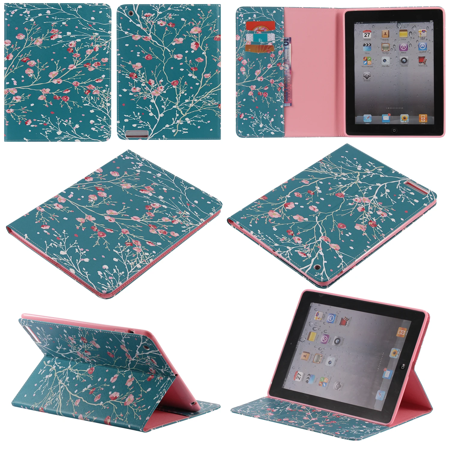 

For Apple iPad Pro 9.7'' apricot Tree PU Leather Stand Wallet Case Cover for Apple iPad air 3 2 ipad mini 4 iPad 2 3 4 5 6 Case