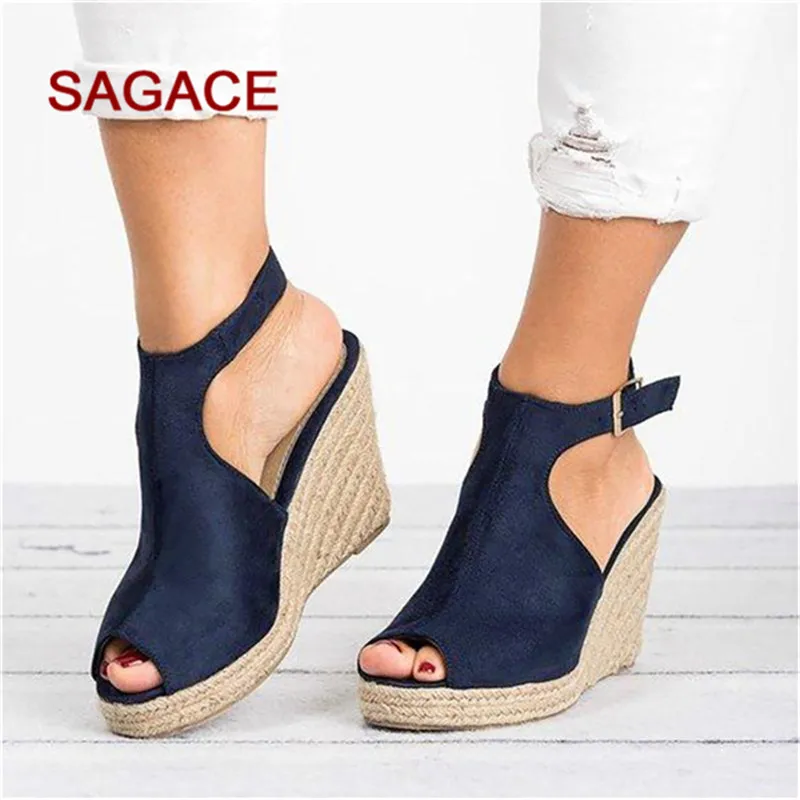 

Open Toe Sandals Platform Heel Women Wedges Shoes 2019 Summer Woman Casual Shoes Wedding Pumps Buckle Sandalias Mujer