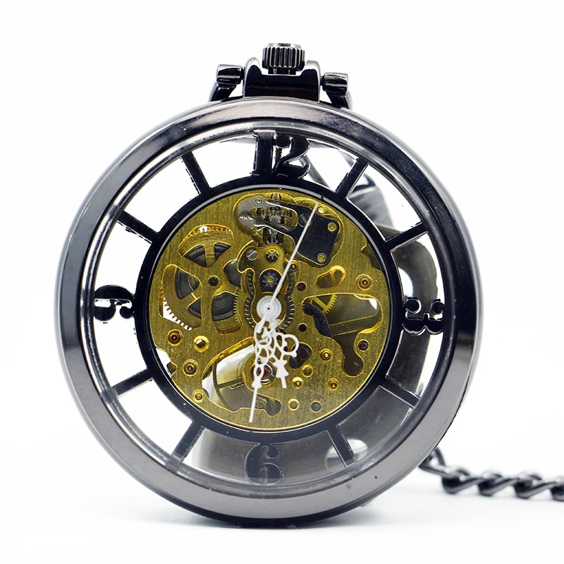 

Luxury Skeleton Mechanical Pocket Watch Vintage Hand Winding Men Women Gift 2019 New Arrival Watches with Fob Chain PJX1210