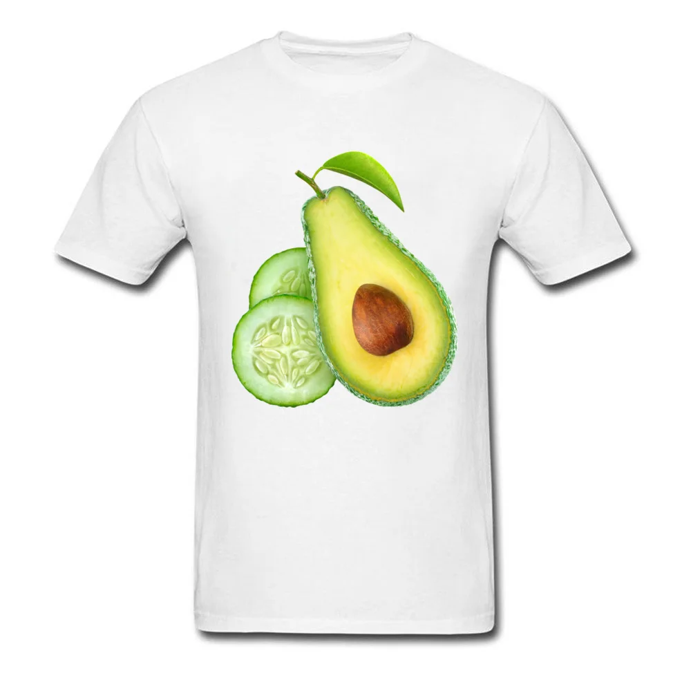 Printed On Avocado and cucumber Men's Top T-shirts Retro Summer Short Sleeve Round Neck 100% Cotton Tees Birthday Clothing Shirt Avocado and cucumber white