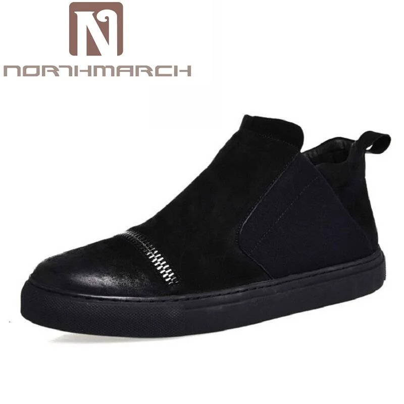 

NORTHMARCH Genuine Leather Mens Black Ankle Boots Personality Zipper Men Winter Boots Chaussures Homme Causal Slip On Boots
