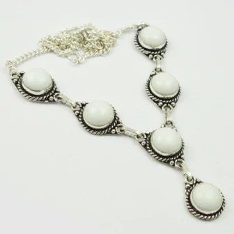 

White Opal Necklace Silver Overlay over Copper, 47 cm, N2326