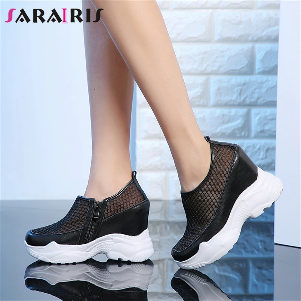 

SARAIRIS Brand New Big Size 32-40 Genuine Leather Ladies High Heels Flat Platform Hollow Shoes Woman Casual Soft Summer Flats