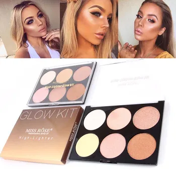 

Miss Rose makeup pressed face powder 6 colors bronzer and highlighter powder palette high shimmer contour glow kit