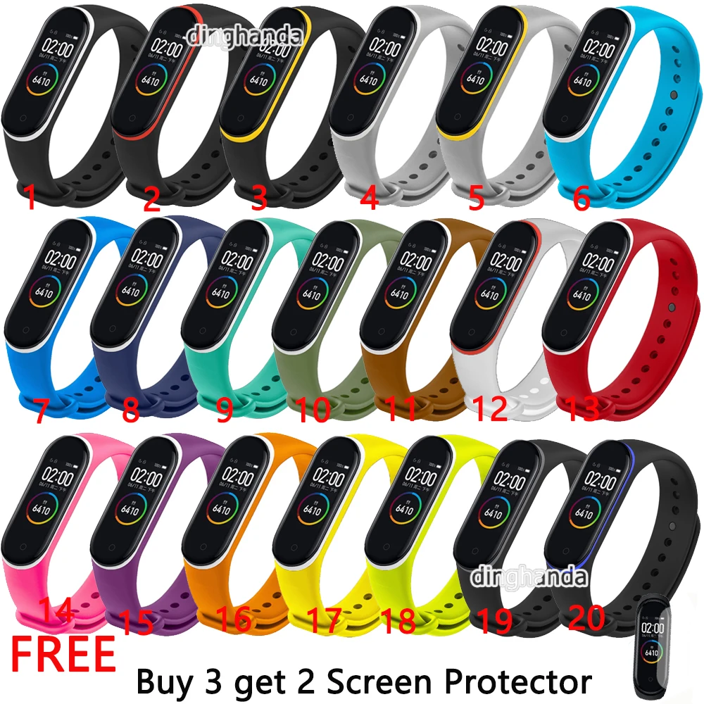 Ремешок силиконовый для Xiaomi Mi Band 4 цветной сменный Браслет наручных часов