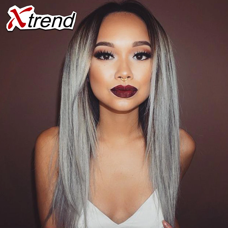 26 Long Straight Grey Ombre Wig False Hair For Black Women