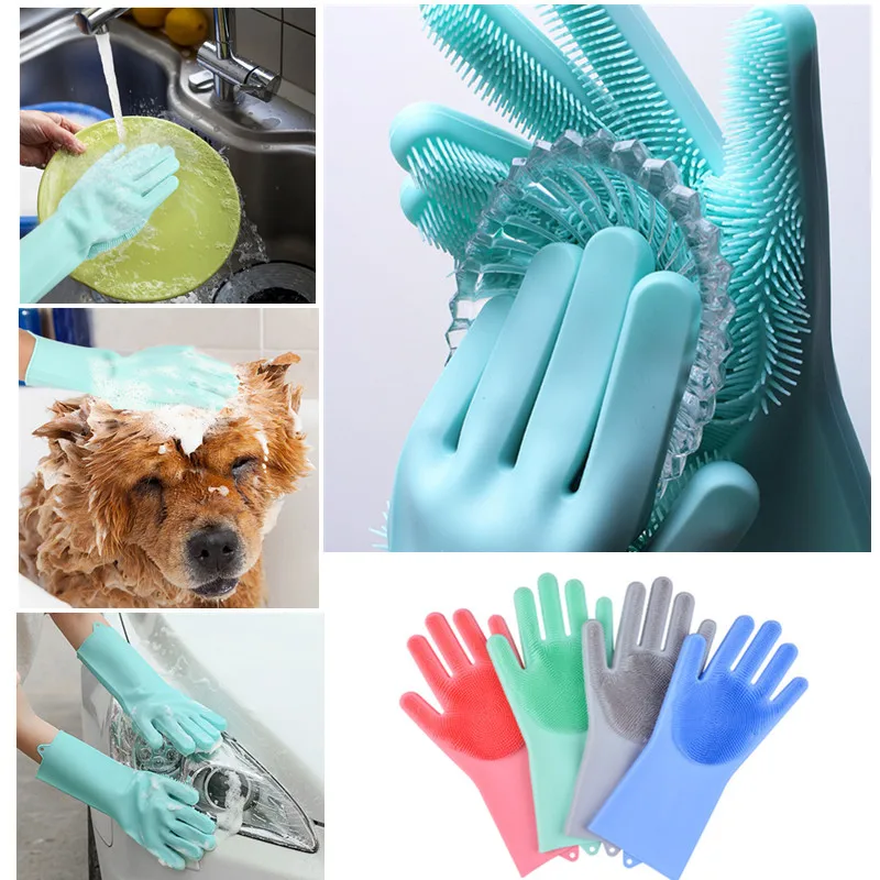 

Magic Silicone Dishwashing Gloves Cleaning Scrubby Gloves for Washing Dish Kitchen Car Pet Cleaning Housekeeping Washing Gloves