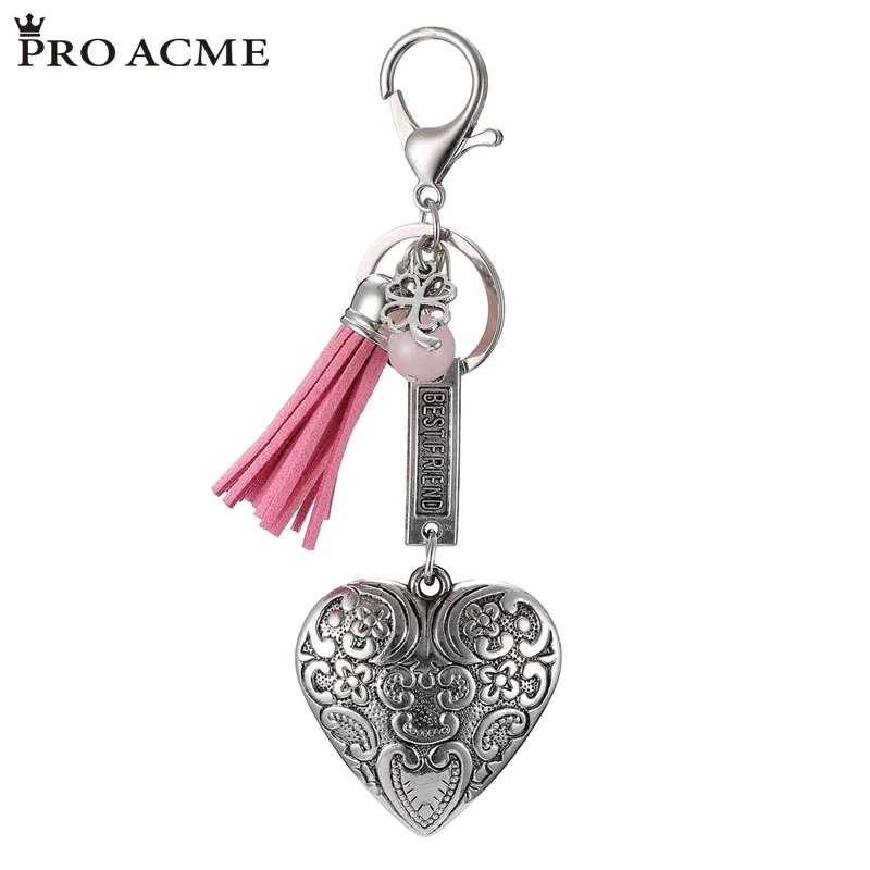 Pro Acme Antique Silver Plated Love Heart Tassel Key Chain Handmade