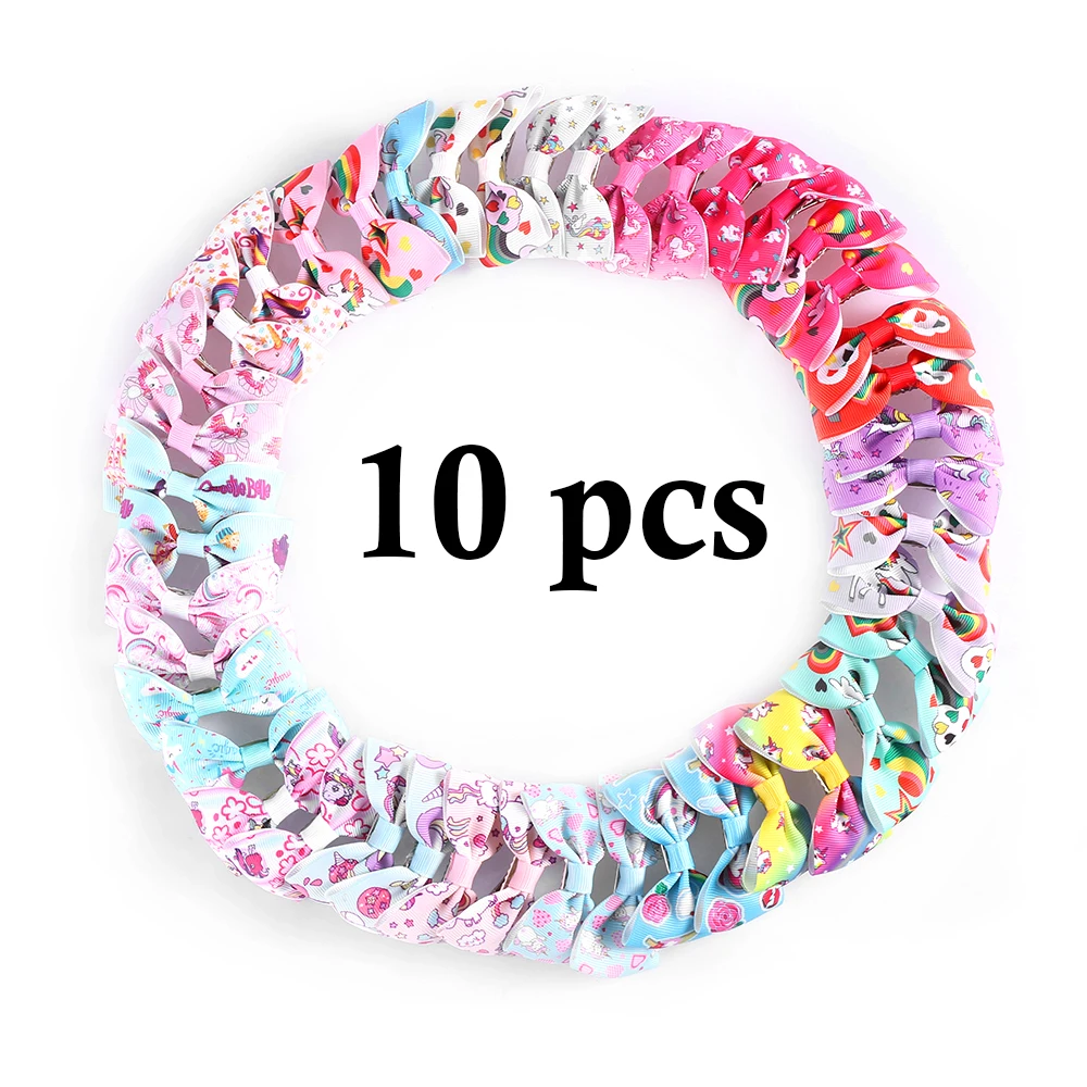 

10 pcs Kids Unicorn Pattern Grosgrain Hair Bows Clips Girls Mini Ribbon Bows Hairpin Multicolor Bows Hair Accessories