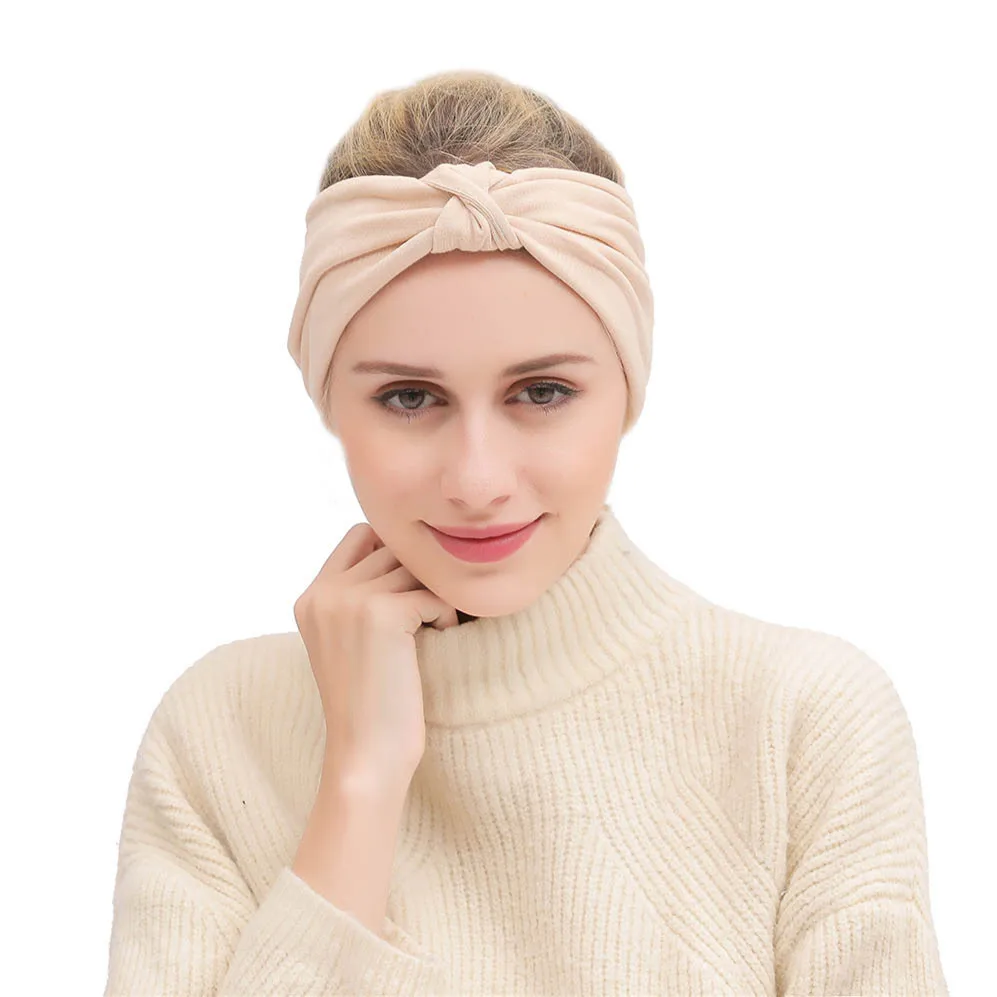 

Fashion Bowknot Women Headband Sport Yoga Elastic Wide Headwear Solid Wash Face Hair Accessories Ladies Cotton Knotted Turban