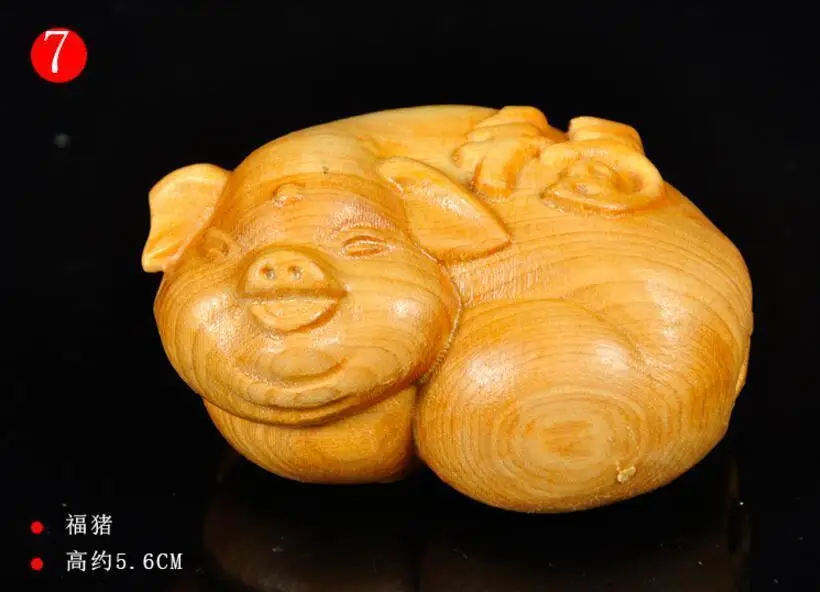 

Hand Carved Wooden Smile Pig Farm Statue Folk Art Decor Crafted Wood piggy