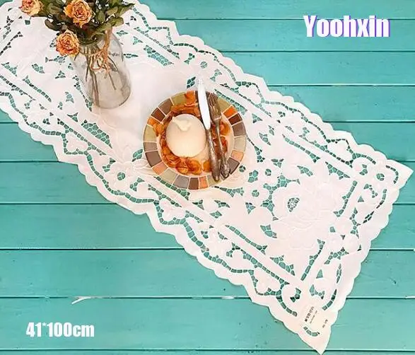 

Modern white cotton Embroidery bed Table Runner cloth cover dining Lace tea coffee tablecloth home party Christmas Wedding decor