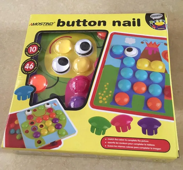 46PCS Baby Early Educational Toys Pegboard Mushroom Nails Jigsaw Composite Picture DIY Creative 